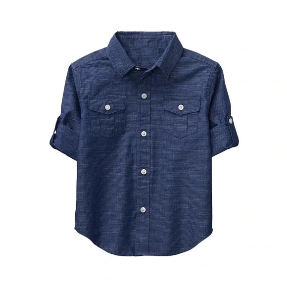 NWT Janie and Jack shirt roll-cuff navy blue striped button up size 3-6 months - Picture 1 of 11